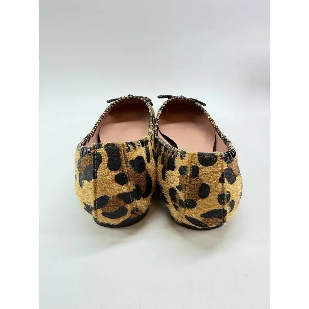 Wanted Karina Leopard Print Ballet Flats Women's Size 10 Faux Fur Bow